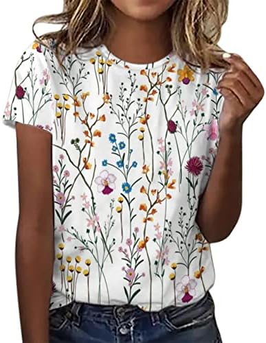Verão feminino de manga curta pescoço flor de flor top t camisetas casuais camiseta feminina tops curtos mulheres tee casual a branco