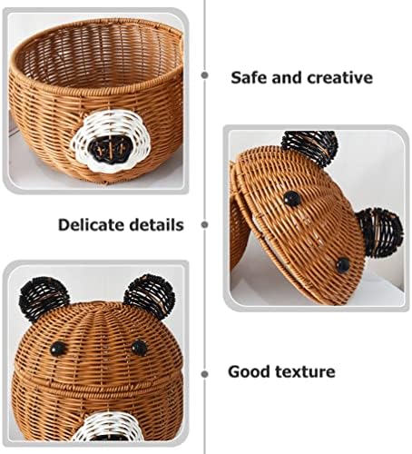 Snacks de cabilock Recipientes de cesta de cesta de frutas cesta de urso cesto de rattan cesto com tampa de mão organizadora de prateleira fofa cesto de armazenamento bandeja otomana para mesa de café decoração