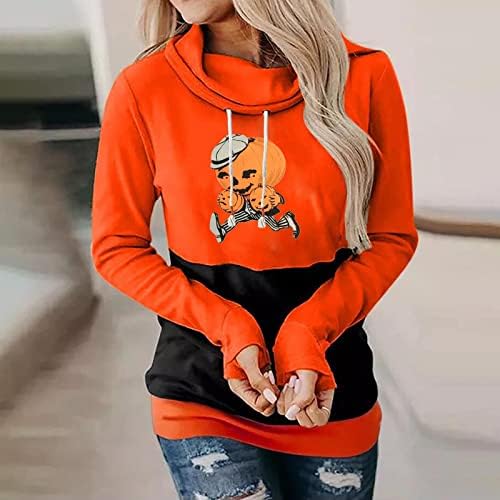 Moda feminina Halloween Hoodie Sweatershirt Block Color Block Pumpkinmen Impressão