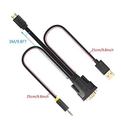 Yaodhaod VGA para cabo HDMI, cabo de conversor masculino para masculino a 9,8 pés VGA para HDMI com saída de áudio e conector