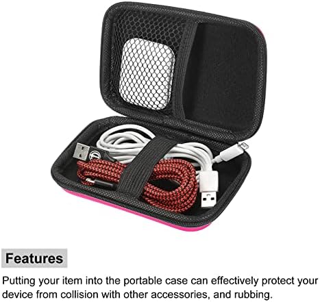 Patikil portátil portátil transportar bolsa de choque rosa vermelha 5,51 x 3,94 x 1,57 polegada para fones de ouvido Drive rígido do cabo USB