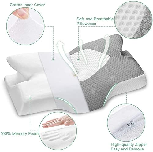 Travesseiro de espuma de memória cervical elviros, 2 em 1 contorno de suporte ortopédico travesseiros para dor no pescoço, travesseiro