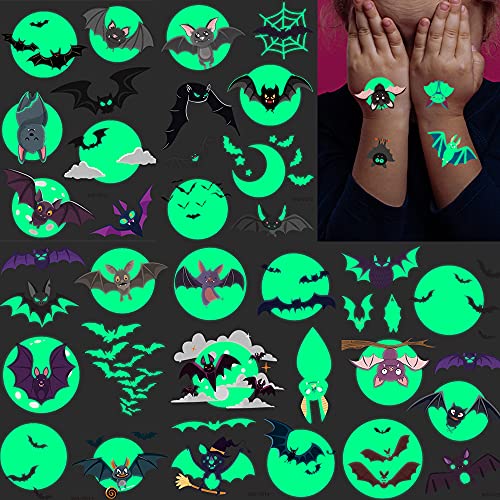 Kit de tatuagem temporária, 100 pcs Halloween adesivos para o corpo à prova d'água brilham no rosto escuro e luminoso decorações