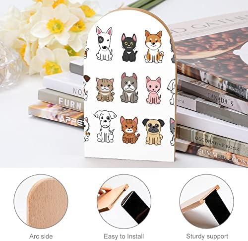 Livro termina os gatos de desenhos animados Cães Livros para prateleiras para manter livros para livros pesados ​​não deslizam Stoppers de madeira Decorativa em casa Office