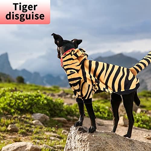Trajes de tigre para cães de Halloween delifur para cães pequenos de gato e cães médios Cosplay Tiger traje a capuz de animal de estimação