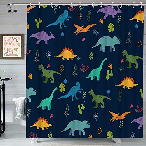 Artbons Dinosaur Curtain Blue Kids Chuveiro Cortina de banheiro 72 x72 Cortina de chuveiro de animais