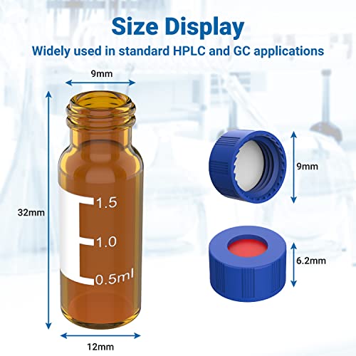 2 ml de frasco automático de 100 pacote - frasco hplc | 9-425 frasco âmbar com tampas de parafuso azul | Patch de escrita
