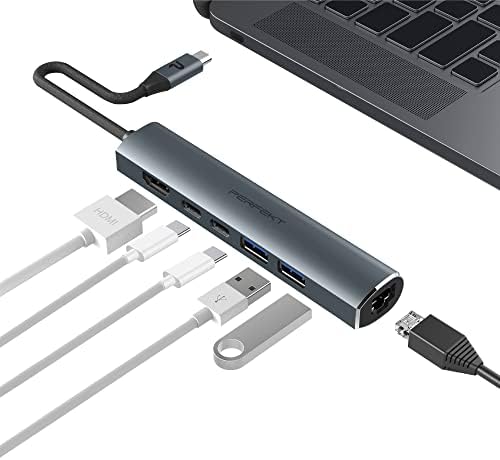USB C Hub 10G 4K60Hz, adaptador multitor slim 6-1 em 1 USB-C com 10 Gbps USB-C, entrega de energia 100W, 4K60Hz HDMI, Ethernet