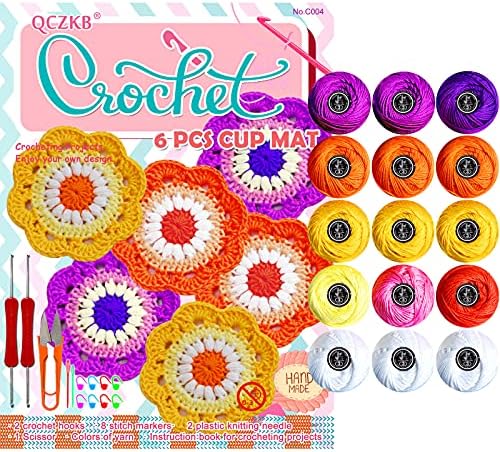 Kits de crochê 15 bolas de fios de crochê de algodão incluem 2 ganchos de crochê, 2 agulhas de tecela