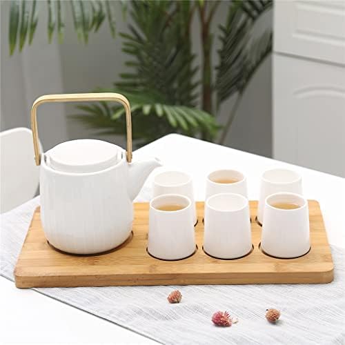 Uxzdx liso de chá de café em cerâmica branca Conjunto de chá de madeira branca bandeja de madeira copo de copo de panela material
