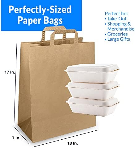Reli. Sacos de supermercado com alças | 55 PCs a granel | 13 x7 x17 | sacos de papel marrom/bolsas de supermercado