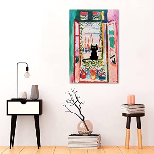 A tela aberta da janela impressa de Henri Matisse Black Cat Pinturas a óleo Arte da parede para decorações de escritório