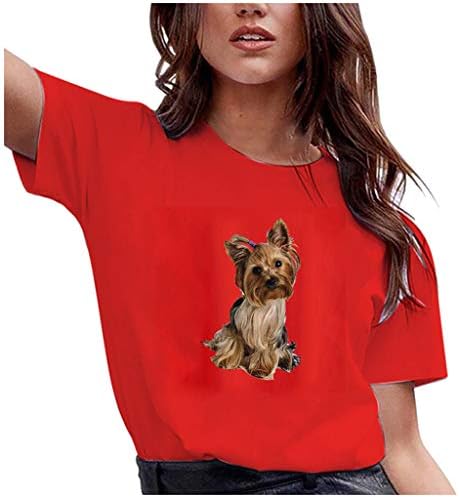 Caminhadas de manga curta de verão Tops de cães fofos tees redondos de pescoço robustez blusas casuais da moda T-shirt de férias