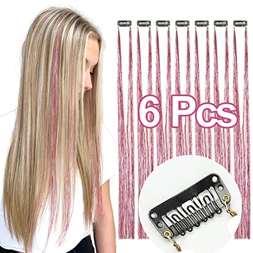 Clipe de tinsel de cabelo em extensões de cabelo rosa Tinsel