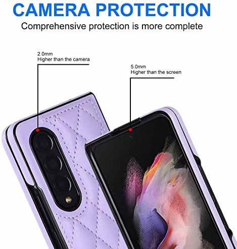 Caixa para Samsung Galaxy Z Fold 3/Z dobra 4, capa de telefone da carteira de couro PU com bloqueio de RFID e tampa de flip de choque compatível com Kickstand dobrável, roxo, z dobra 3 7.6