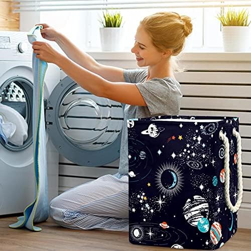 Planetas espaciais Galaxy cestas de lavanderia retangular - cestas grandes de roupas com alças de transporte fáceis para