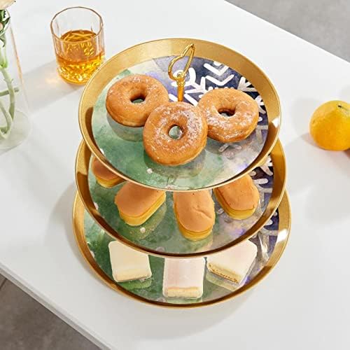 3 Placa de fruta de cupcakes de 3 camadas de sobremesa Plástico para servir suporte de exibição para casamento de aniversário Decorações de chá de chá de chá de bebê redondo, inverno de floco de neve