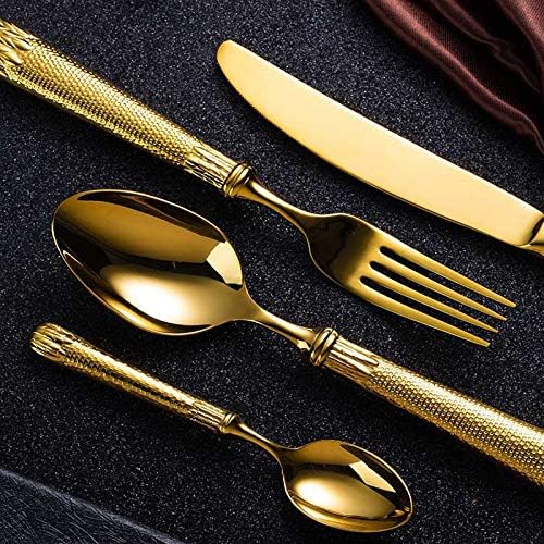 Dejjfoi 4 peças de utensílios de mesa de aço inoxidável, espelho polido, lava-louças-lavadoras de lava-louças, talheres de bife ocidental mesa de escultura, ouro de luxo