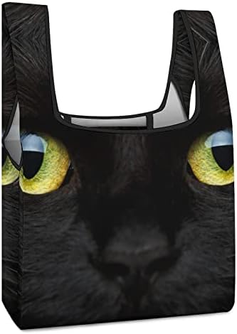 Bolsa de compras de gato preto de olhos amarelos Bolsa de supermercado reutilizável Bag de grande capacidade com alça com alça