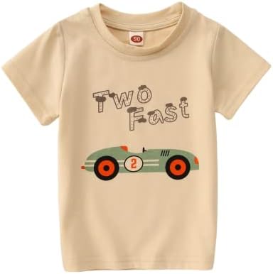 BOUTIKOME 2º aniversário camisa menino Two Camiseta rápida Carro gráfico de manga curta camiseta de 2 anos