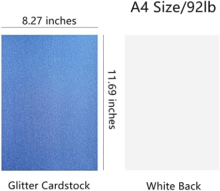 HYSIWEN 20 FELETAS REAL BLUE GLITTER GLITTE, 250GSM/92LB A4 Papel brilhante para fazer cartões, convites, artesanato em papel, decoração