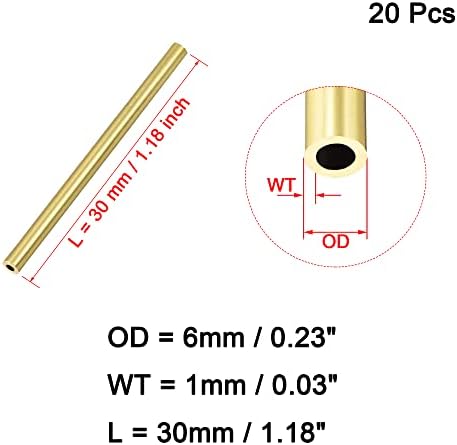 Osowin [20 PCs] Tubo redondo de latão de 30 mm de comprimento de 6 mm de 1 mm de espessura da parede, tubo de tubo reto de cobre de