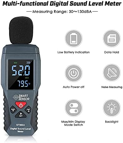 Jieseing mini medidor de ruído de som digital de som LCD Medição de exibição 30-130dB Medição do instrumento de medição do