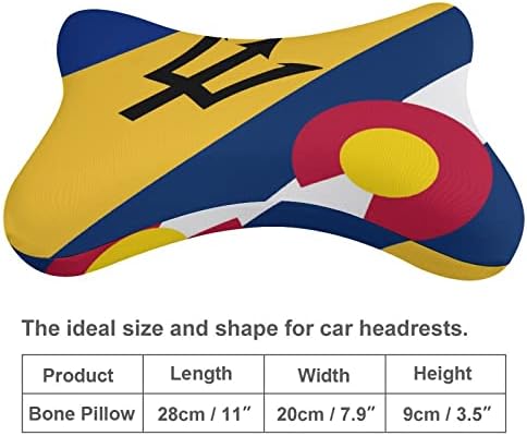 Travesseiro de pescoço do carro da bandeira do estado de Barbados Colorado de 2 travesseiros de apoio de cabeça em forma de osso para