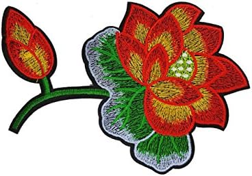 Aplique de remendo bordado com flores de rosa, aplique de costura de flor vermelha