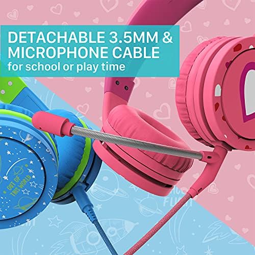 Fones de ouvido Fospower Kids com microfone e cabos destacáveis ​​de 3,5 mm ajustáveis ​​em fones de ouvido com cabos sem