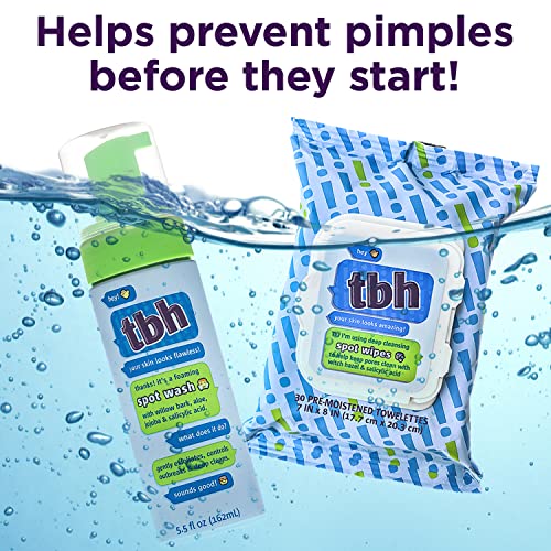 TBH Kids Spot Spot Face Face Limpos para crianças, pré -adolescentes e adolescentes com pele oleosa seca sensível - limpador facial suave e lavagem de face hidratante para meninas e meninos com pele propensa a acne - Sulfato livre, livre de parabenos - 30 lipes individuais