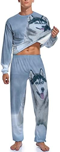 Huskies siberianos no pijama masculino de neve define uma sala de dormir de manga longa Conjunto PJS para viagens de quarto em casa