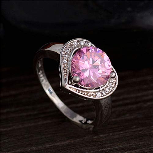 Zircônia cúbica rosa amor jóias de coração Lady Silver Plated Ring Tamanho 7-9
