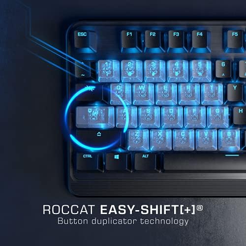 Teclado de jogos para PC Pyro Roccat Pyro, iluminação RGB, iluminação do aimo, teclado de computador com fio, repouso de pulso/palmeira destacável, interruptores lineares de sensação vermelha, placa superior de alumínio escovado, preto