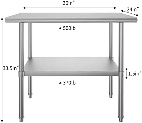 Tabela de aço inoxidável Boiarc 36 × 24 polegadas, NSF Pesquisa de cozinha comercial NSF PREPAÇÃO E TRABALHO DE TRABALHO COM UNDERSHELL