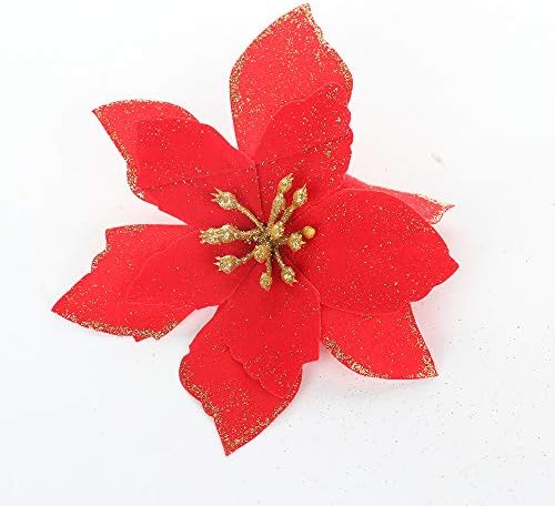 Presentes decorativos de Natal requintados, 12pcs Árvore de Natal Flor Decorativa, Glitter Artificial Poinsettia Flor Ornament