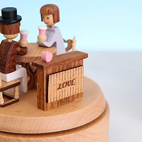 N/A Presente de aniversário Caixa de música giratória de madeira Caixa de música artesanato de madeira artesanato de decoração de casa de dia dos namorados para um presente 2021