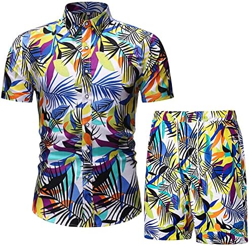 FeShow Men Floral 2 peças tracksuit casual botão para baixo de manga curta camisa havaiana e terno short