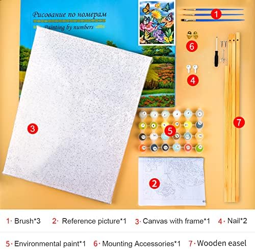 Tinta de borboleta por número para adultos enquadrados de lona flores pintura diy by números kits para adultos crianças tinta