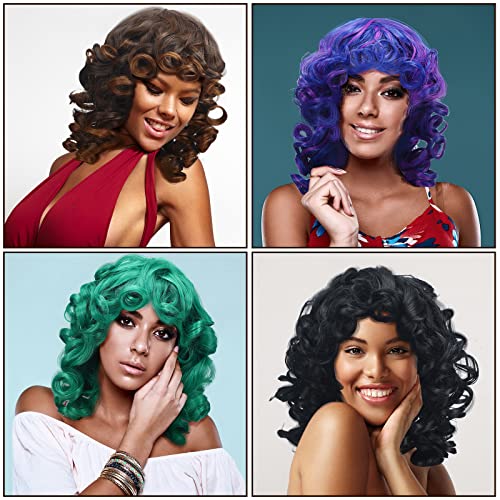 4 PCs Afro Wigs for Black Women Wig Soft Gluffy Curly Wig com franja com aparência natural peruca de cabelo curto para mulheres negras de reposição de cabelo sintético para mulheres afro -americanas, 4 cores