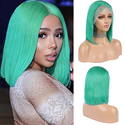 Msviki lakeblue 13x4 Ultra HD Lace Front Wig Human Human Green Green Bob 150% Densidade para mulheres negras curtas Wig pré -arrancadas