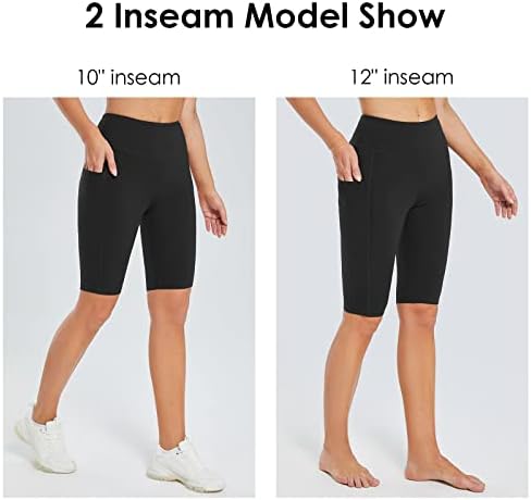 Baleaf Women's Long Biker Yoga Compression Shorts de cintura alta da cintura do joelho shorts de treino de spandex com bolsos