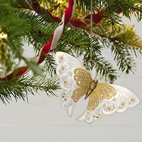 Ornamento de Natal de Keetake Keetake de 2018, datado do ano datado, borboletas brilhantes de ouro e branco