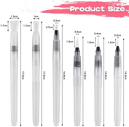 Liruxun 6 PCs Pontas de água planas/finas Recarregáveis ​​canetas de escova de cor de água Conjunto para caneta de desenho de pintura em aquarela