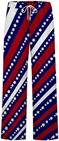 4 de julho de calças de ioga para mulheres Casual Casual Casual Pontas de perna larga Pontas de bandeira americana Patriótico