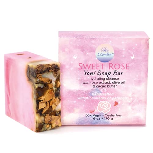 Exsoullent Rose Yoni Soap BAR - 6 onças Feito e sabonete balanceado de pH natural para mulheres, limpando hidratando sem sulfatos ou parabenos