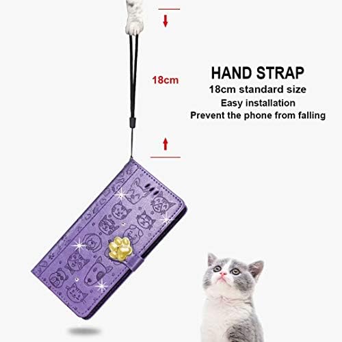 Flipbird Redmi 9c Caixa de carteira, padrão de gato e cão 3D Bling Premium PU Couro Carteira [Cartão/Cash Slots] Tampa do Stand Flip para Xiaomi Redmi 9c Light Purple