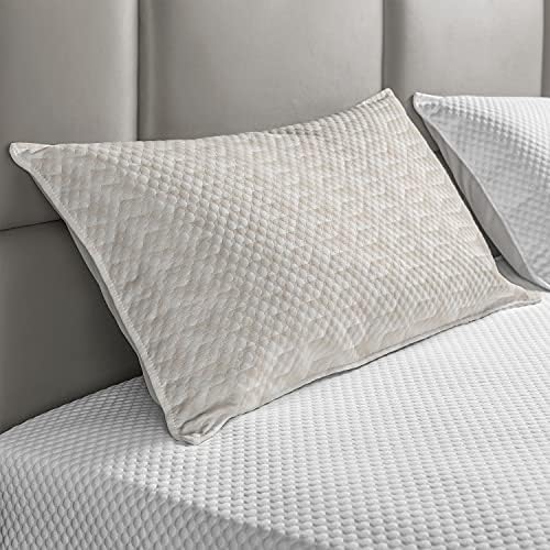 Ambesonne Ivory acolchoado na capa de travesseiro, geométrico contínuo padrão de estilo de estilo digital monocromático em