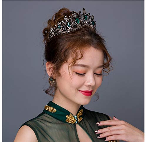 Bride Bride Bride Baroque Queen Vintage Green Crystal Big Crown Headwear