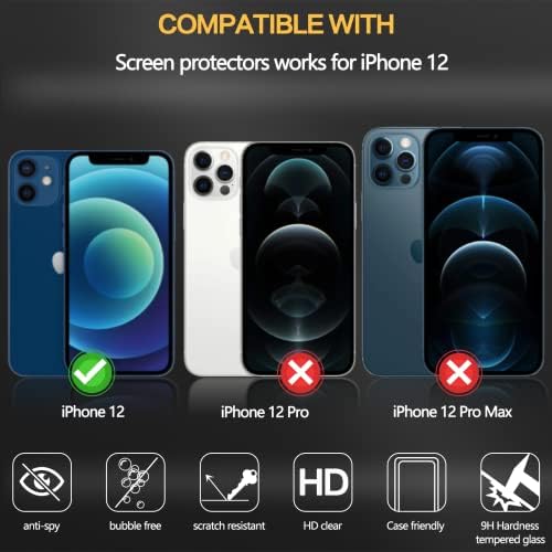 Protetor de tela de privacidade de pacote Sorlnern 2 para iPhone 12 6.1 Com 2 pacote de protetor de lente de câmera, filme de vidro temperado anti -espião, sensível ao toque, livre de bolhas, instalação fácil